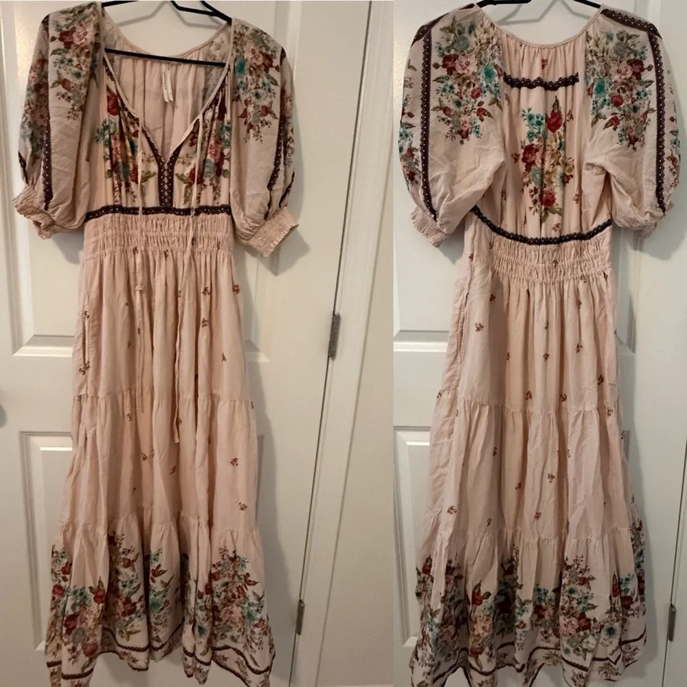 Anthropologie Somerset Puff sleeve blush pink maxi dress size S - Picture 2 of 11